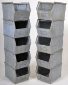 SPACE SAVERS - STACK OF TEN GALVANISED METAL STACKING BOXES