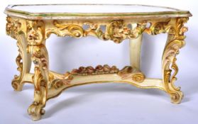 HOLLYWOOD REGENCY GLASS TOPPED COFFEE TABLE