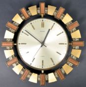 METAMEC - RETRO MID CENTURY FAUX BRASS AND TEAK CLOCK