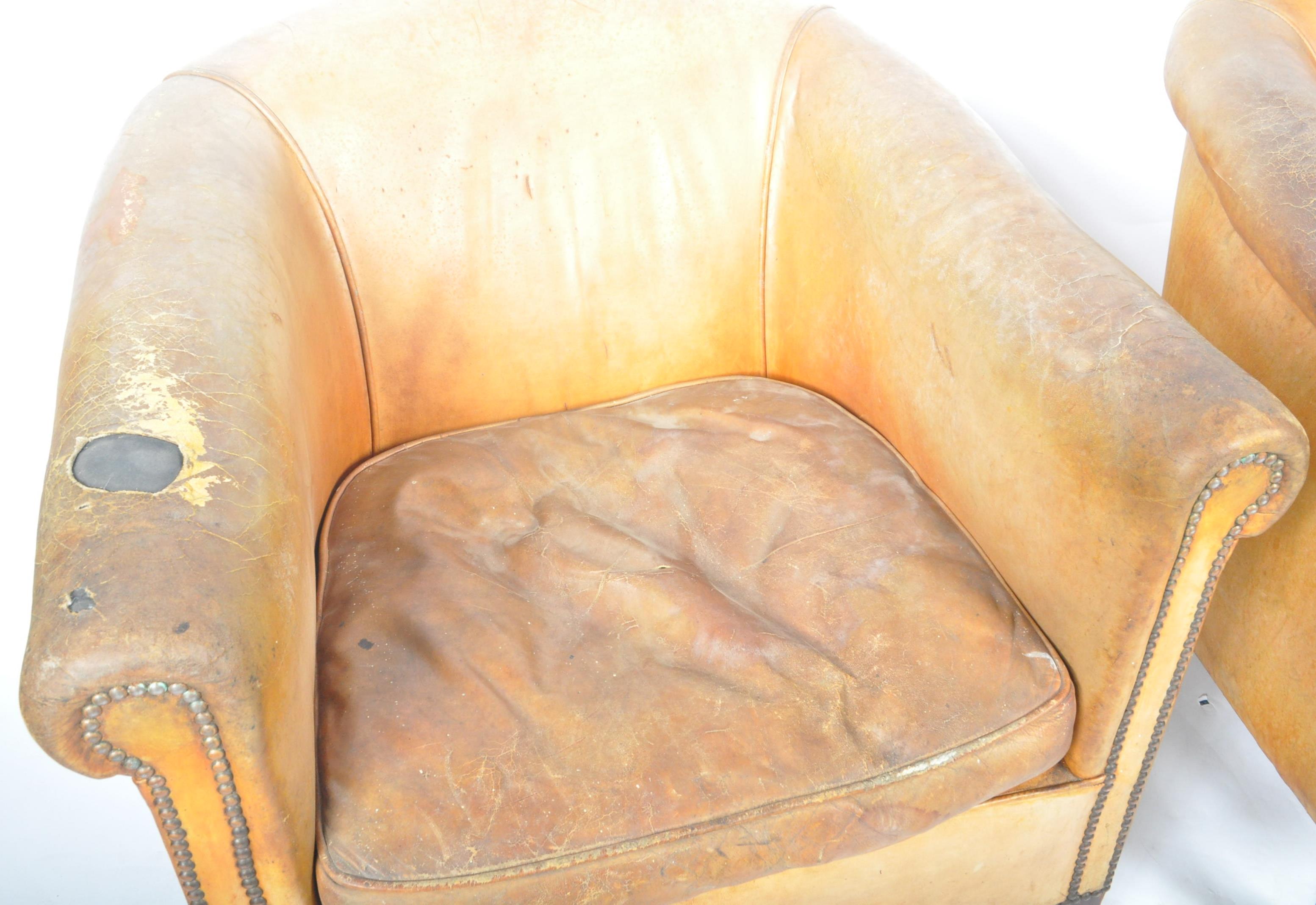 PAIR OF DUTCH SHEEPSKIN TAN BROWN LEATHER CLUB ARMCHAIRS - Image 4 of 7