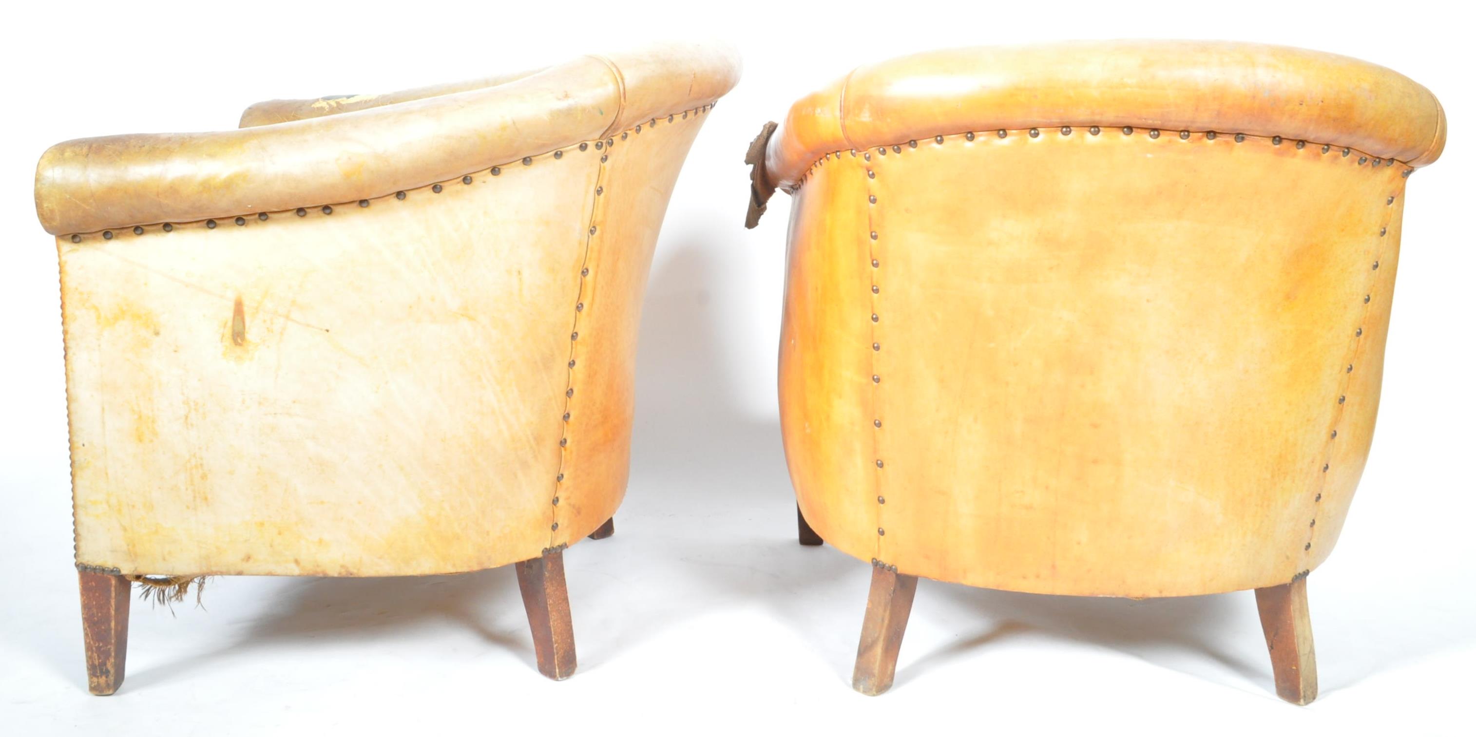 PAIR OF DUTCH SHEEPSKIN TAN BROWN LEATHER CLUB ARMCHAIRS - Image 7 of 7