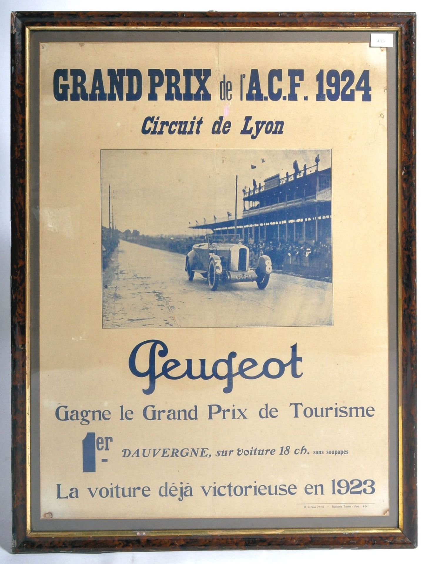 LYON GRAND PRIX 1924 - FRENCH ADVERTISING CAR RACING POSTER