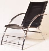 RETRO 1970'S LEATHER AND CHROME EASY LOUNGE CHAIR / ARMCHAIR