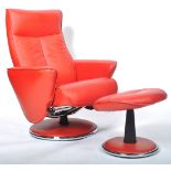 G PLAN - CONTEMPORARY RED LEATHER RECLINING SWIVEL ARMCHAIR