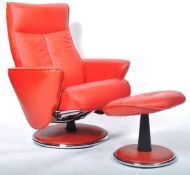 G PLAN - CONTEMPORARY RED LEATHER RECLINING SWIVEL ARMCHAIR