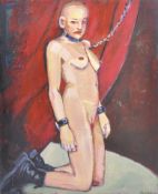 CONTEMPORARY OIL ON BOARD EROTIC NUDE PAINTING