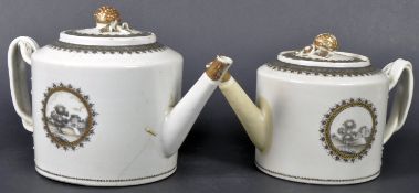 PAIR OF 18TH CENTURY CHINESE HAND DECORATED TEAPOTS