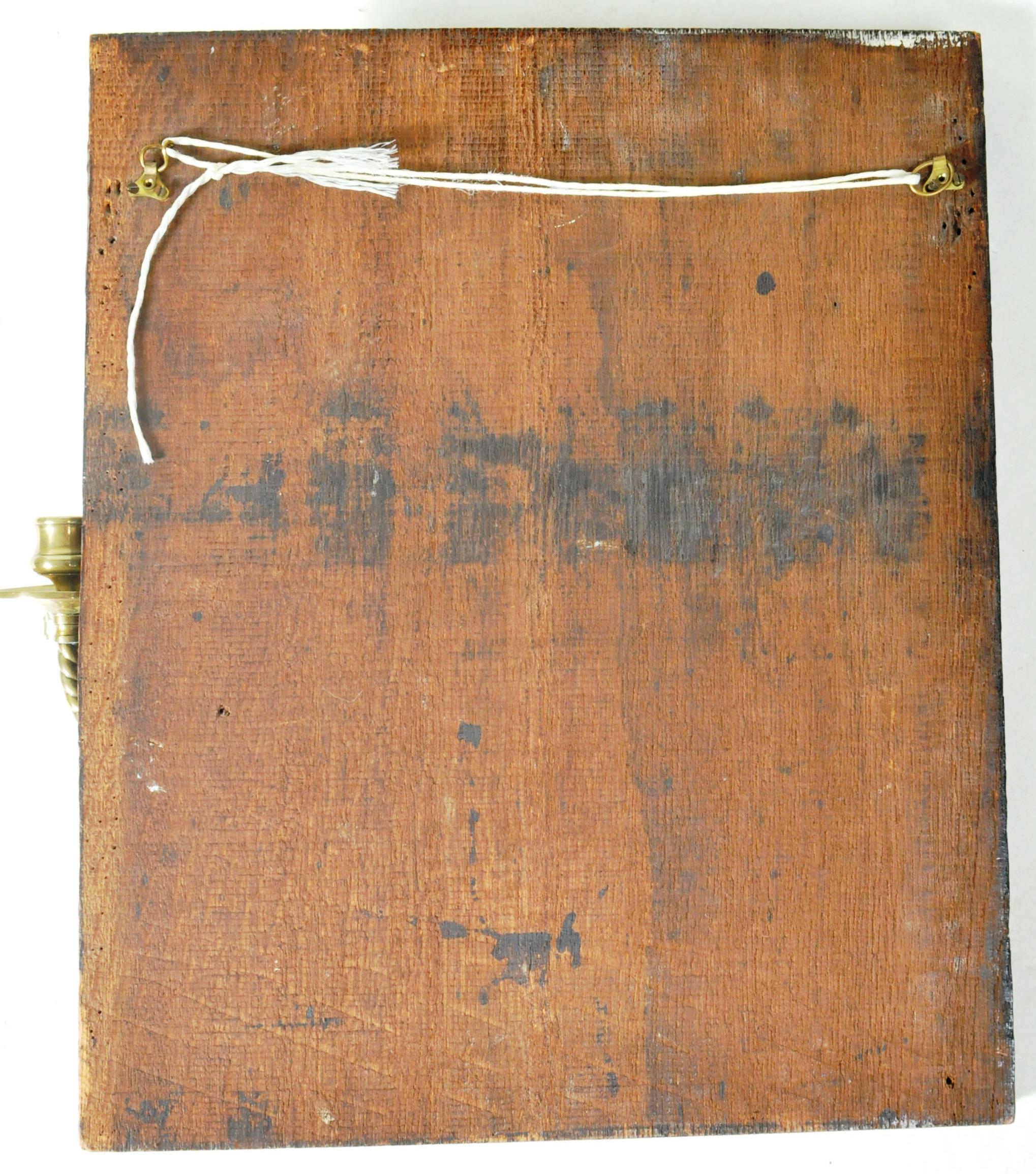 19TH CENTURY CARVED WOODEN PANEL WITH BRASS CANDLE SCONCES - Image 5 of 5