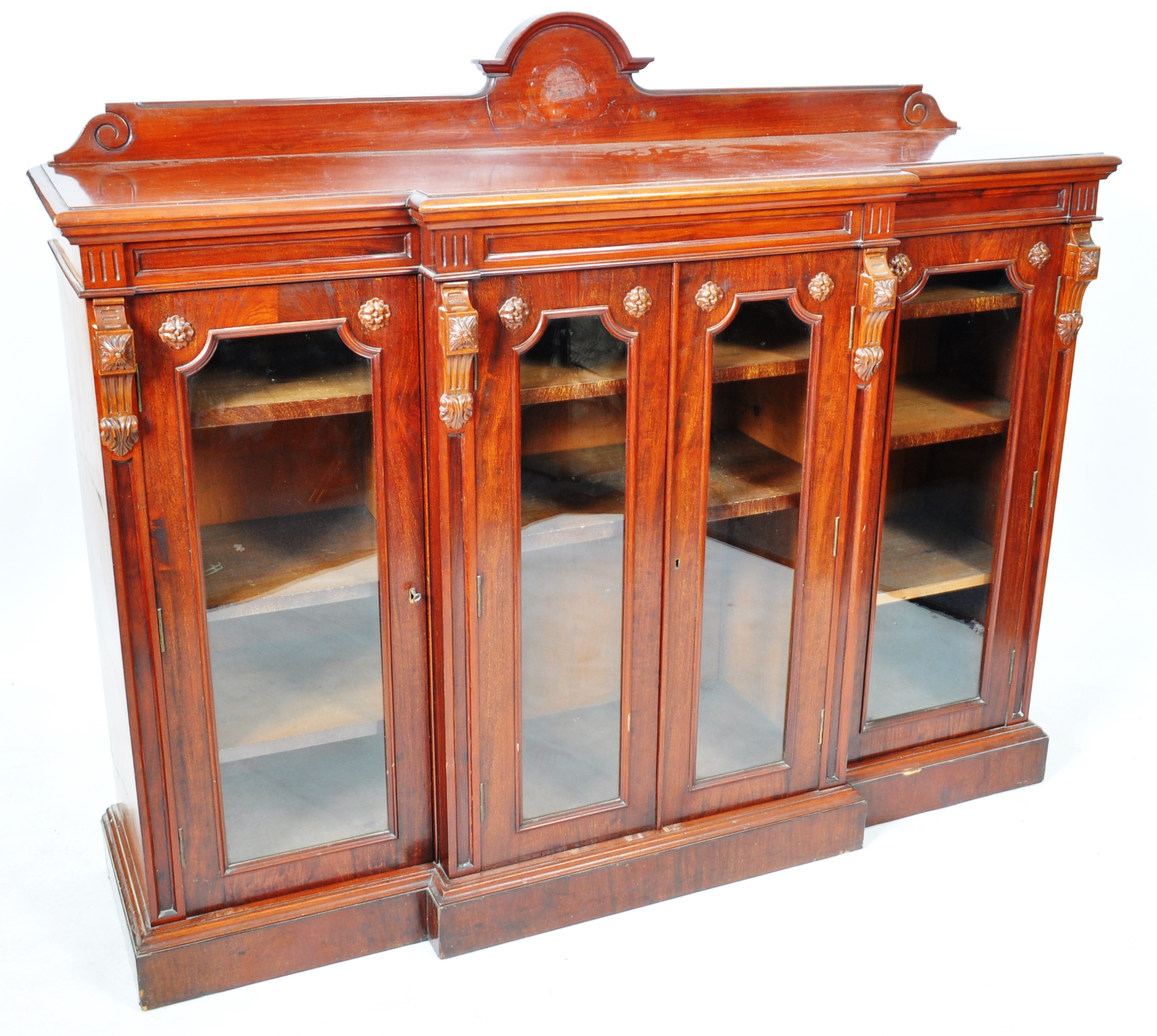 VICTORIAN MAHOGANY BREAKFRONT BOOKCASE DISPLAY CABINET - Image 2 of 7