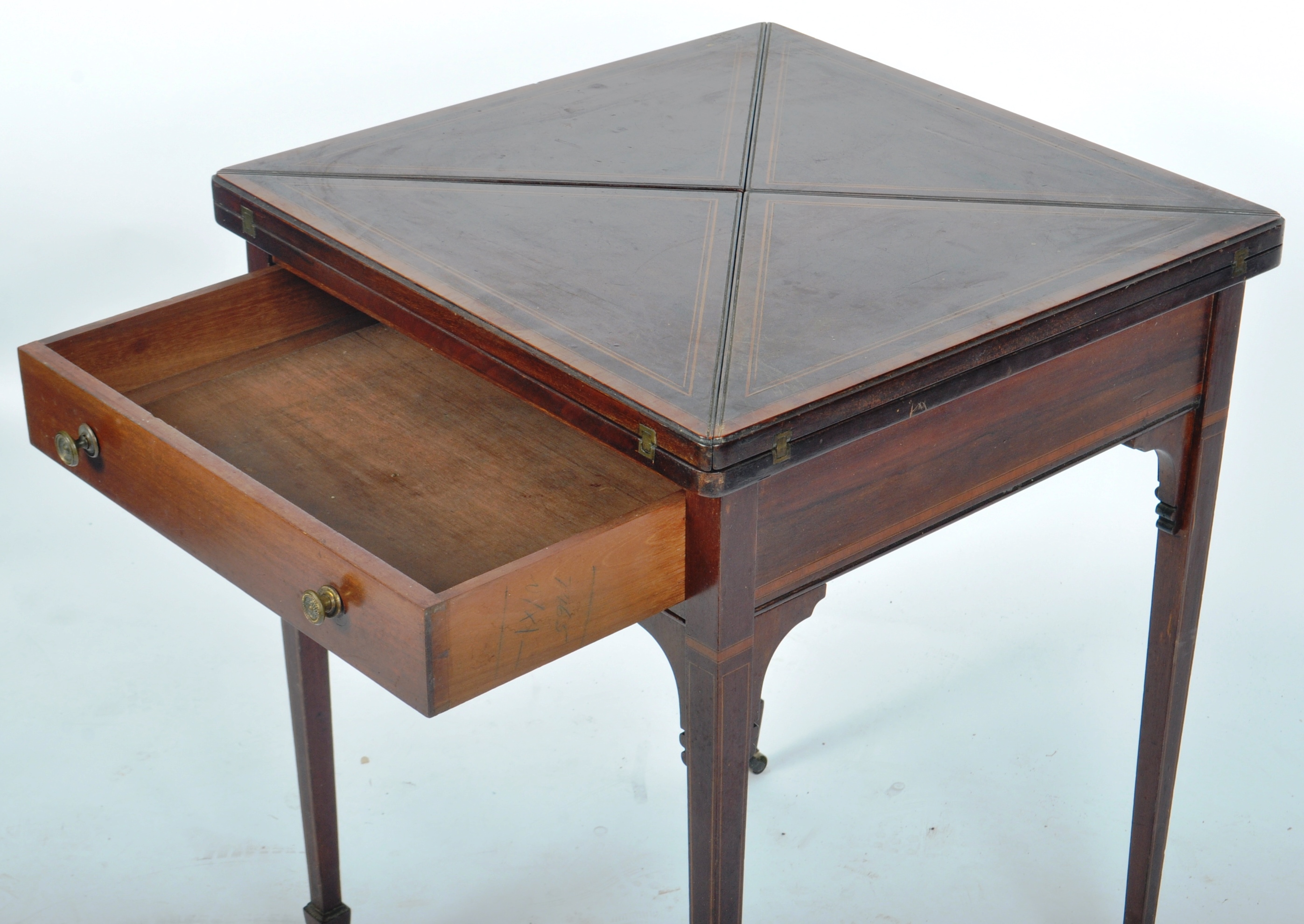 19TH CENTURY VICTORIAN ENVELOPE FOLD OVER GAMES TABLE - Image 3 of 6