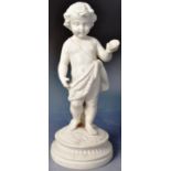 LARGE 19TH CENTURY BISCUIT PORCELAIN CHERUB FIGURINE