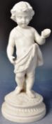 LARGE 19TH CENTURY BISCUIT PORCELAIN CHERUB FIGURINE