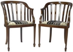 PAIR OF EDWARDIAN MAHOGANY COWHORN TUB ARMCHAIRS