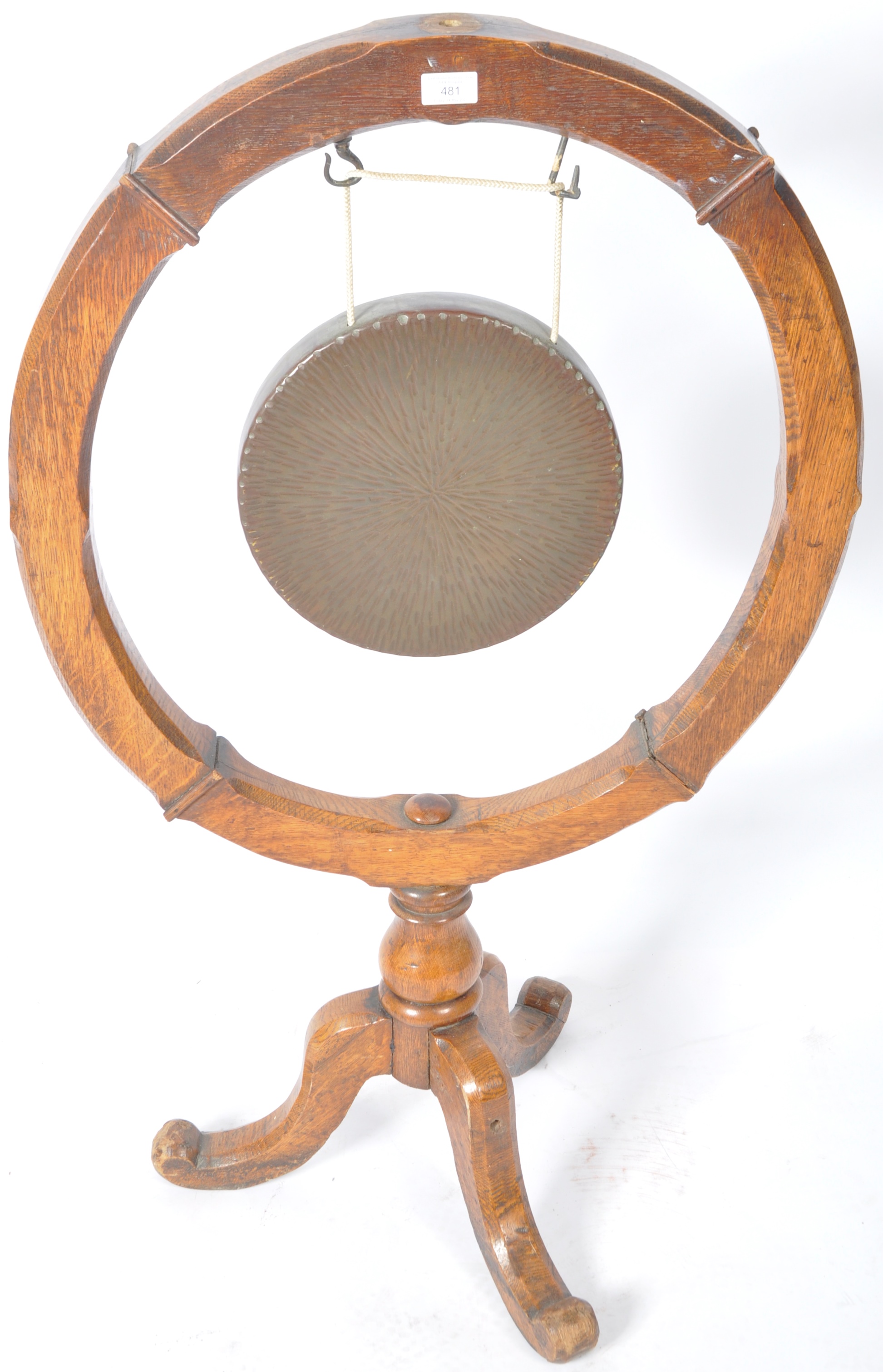 19TH CENTURY OAK AND BRASS CIRCULAR DINNER GONG - Image 2 of 5