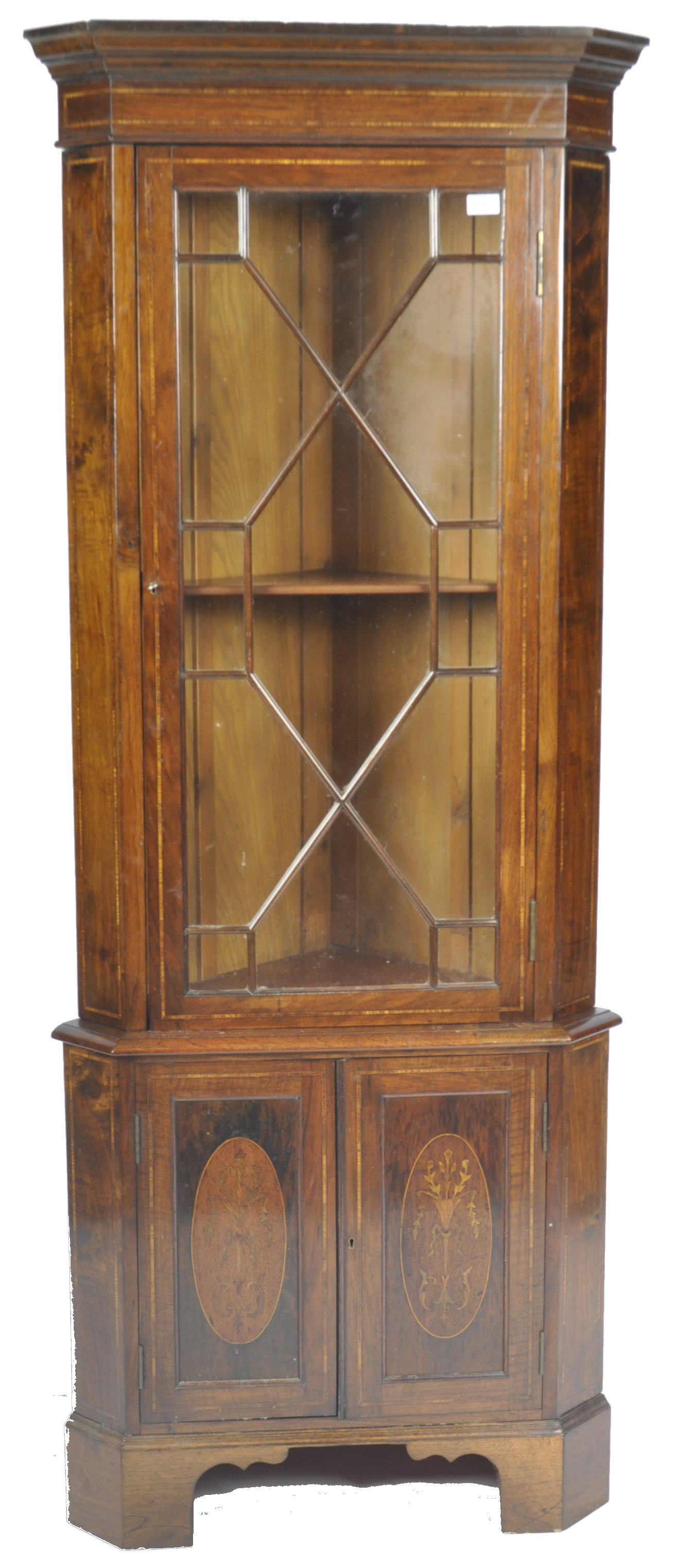 19TH CENTURY VICTORIAN INLAID ROSEWOOD TWO PIECE CORNER CABINET