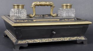 19TH CENTURY REGENCY EBONISED AND BOULLE WORK DESK TIDY