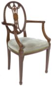 EDWARDIAN SATINWOOD CARVER ARMCHAIR