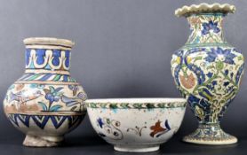 THREE 19TH CENTURY MIDDLE EASTERN IZNIK POTTERY ITEMS