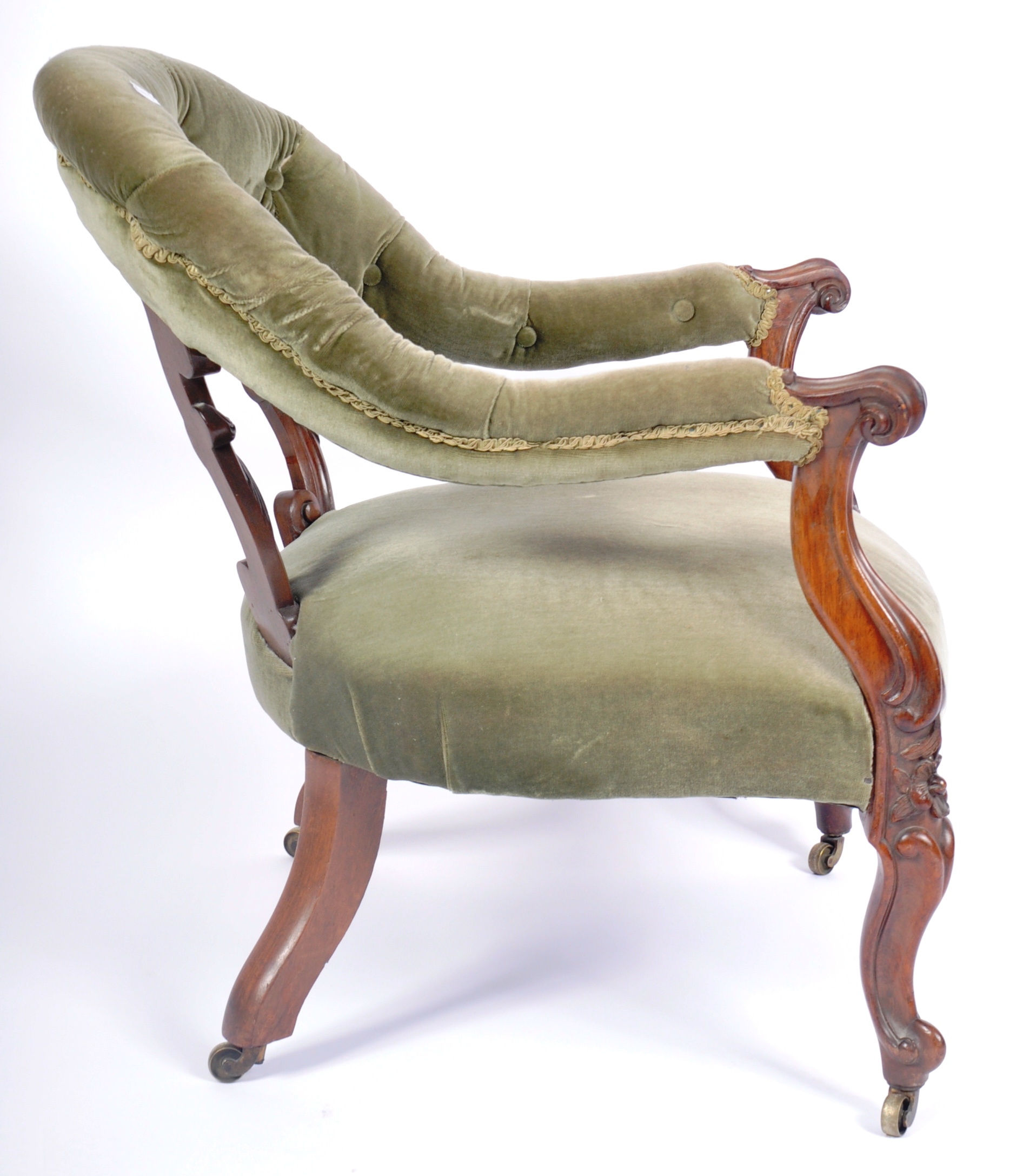 19TH CENTURY VICTORIAN ROSEWOOD BUTTON BACK ARMCHAIR - Image 6 of 8