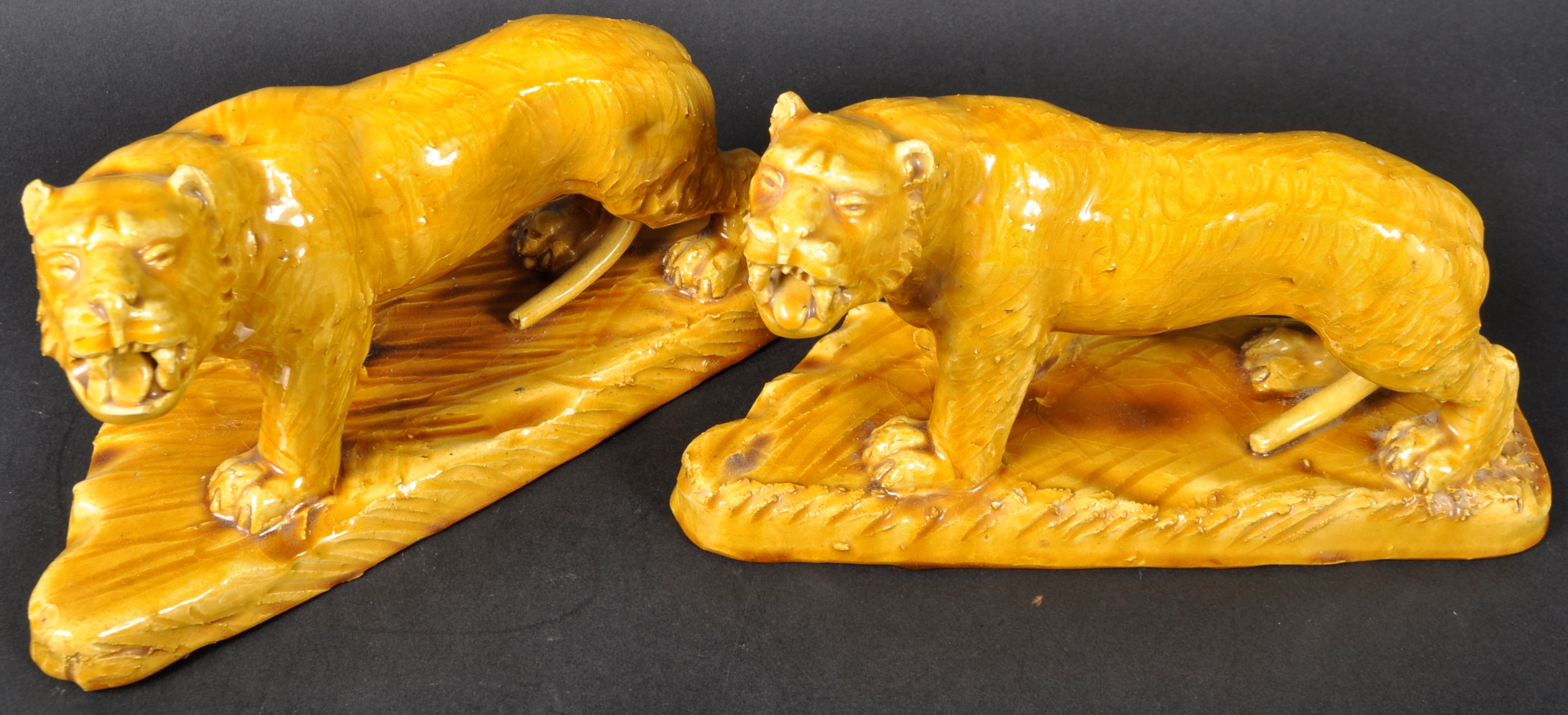 PAIR OF 19TH CENTURY VICTORIAN GLAZED CERAMIC PROWLING TIGERS - Image 2 of 9