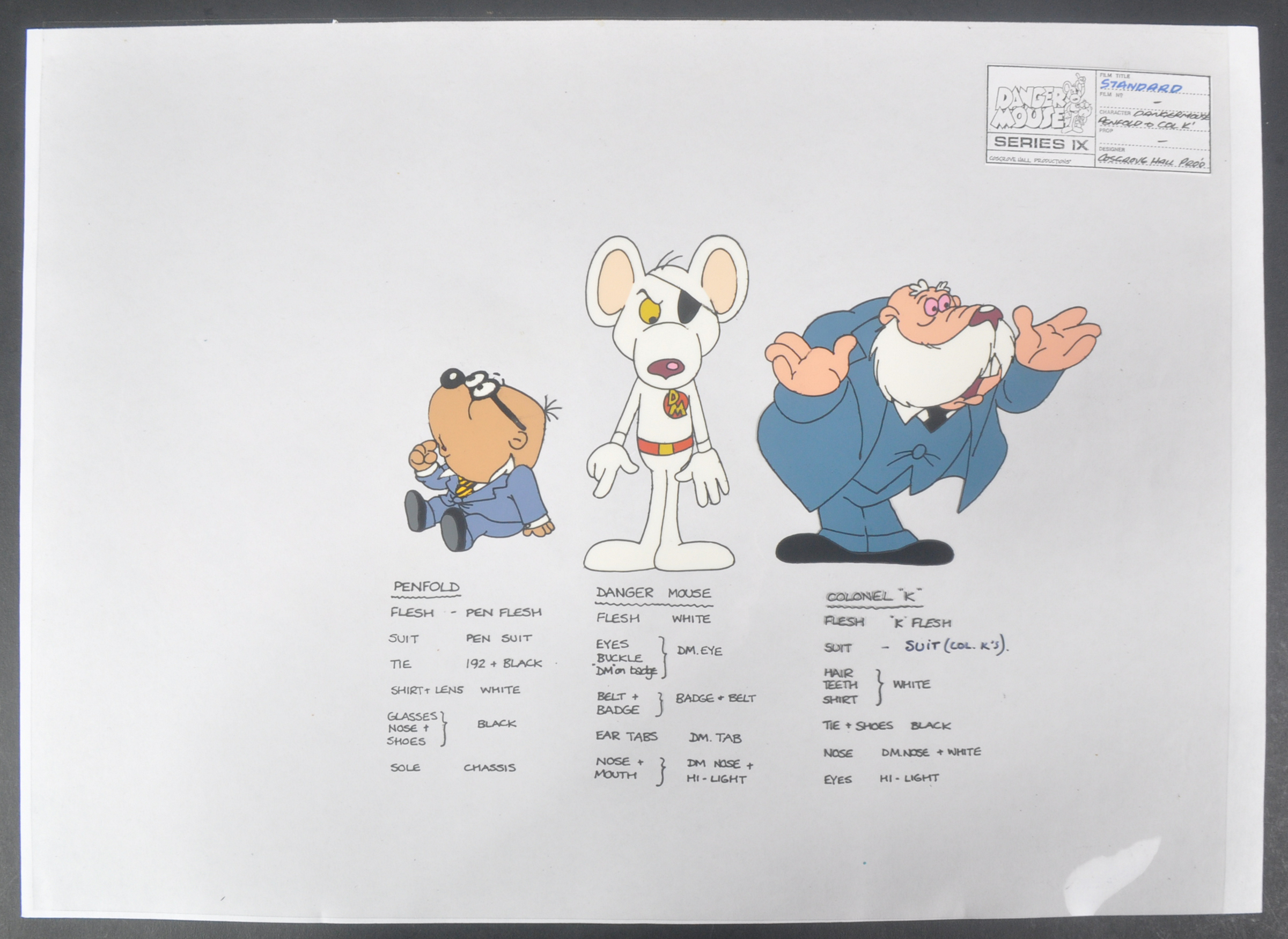 DANGER MOUSE (1981) – COSGROVE HALL FILMS – PRODUCTION USED ARTWORK