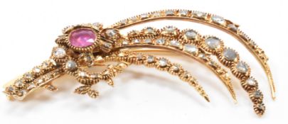 ANTIQUE GOLD RUBY & DIAMOND FLORAL BROOCH