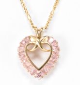 HALLMARKED 9CT GOLD HEART PINK STONE PENDANT & 9CT NECKLACE