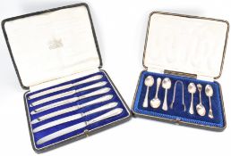 ASSORTMENT OF SILVER FLATWARE & CASED SILVER HANDLED KNIVES