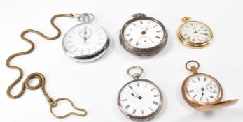 FIVE 20TH CENTURY POCKET & STOP WATCHES
