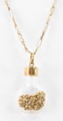 VINTAGE GOLD GLASS BOTTLE PENDANT & 9CT GOLD NECKLACE