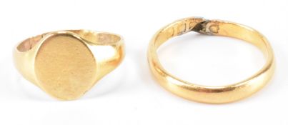 TWO GOLD RINGS - SIGNET & BAND RING