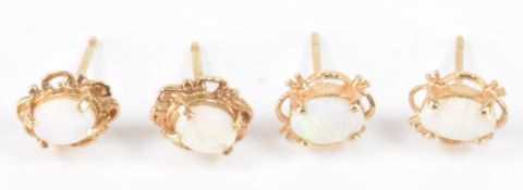 TWO PAIRS OF GOLD OPAL EARRINGS