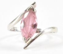 HALLMARKED 9CT WHITE GOLD PINK CZ RING