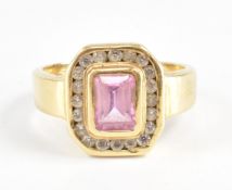 VINTAGE GOLD PINK & WHITE STONE DRESS RING