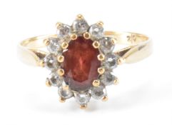 GOLD GARNET & SYNTHETIC CUBIC ZIRCONIA CLUSTER RING