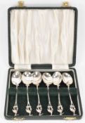 SET OF SIX CONTINENTAL SILVER BIRD FINIAL TEASPOONS