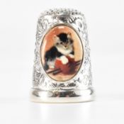 SILVER & ENAMEL NOVELTY KITTEN THIMBLE