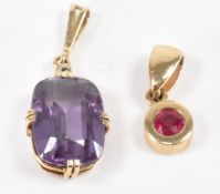 TWO VINTAGE GOLD PENDANTS INCLUDING RUBY