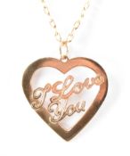 9CT GOLD ' I LOVE YOU ' PENDANT NECKLACE