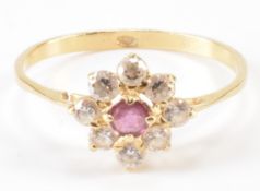 GOLD RUBY & WHITE STONE RING