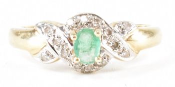 9CT GOLD EMERALD & DIAMOND RING