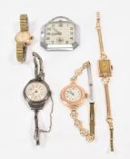 THREE VINTAGE 9CT GOLD WATCHES, POCKET WATCH & ONE OTHER