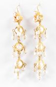 HIGH CARAT GOLD & CULTURED PEARL DROP EARRINGS