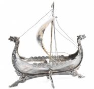 SCANDINAVIAN SILVER VIKING BOAT FIGURINE