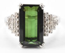 ART DECO STYLE WHITE GOLD TOURMALINE & DIAMOND RING