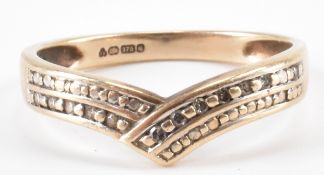 HALLMARKED 9CT GOLD & DIAMOND WISH BONE RING