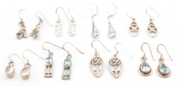 ASSORTMENT OF SILVER DROP EARRINGS INCLUDING MACKINTOSH STYLE