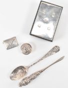 ASSORTMENT OF 20TH CENTURY SILVER - PAPERWEIGHT, PILL BOX, STAMP CASE