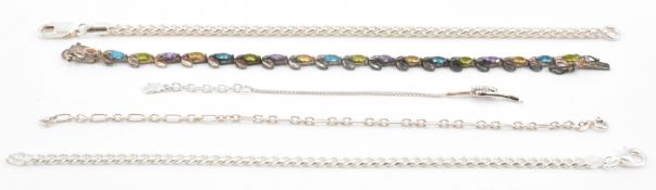 FOUR SILVER BRACELETS INCLUDING STONE SET