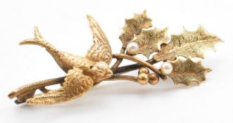 VICTORIAN GOLD & PEARL SWALLOW BROOCH